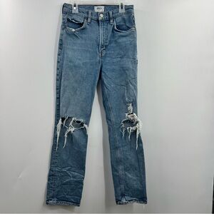 AGOLDE Wilder Jeans 25 Whiplash Distressed Mid Rise Straight Raw Hem